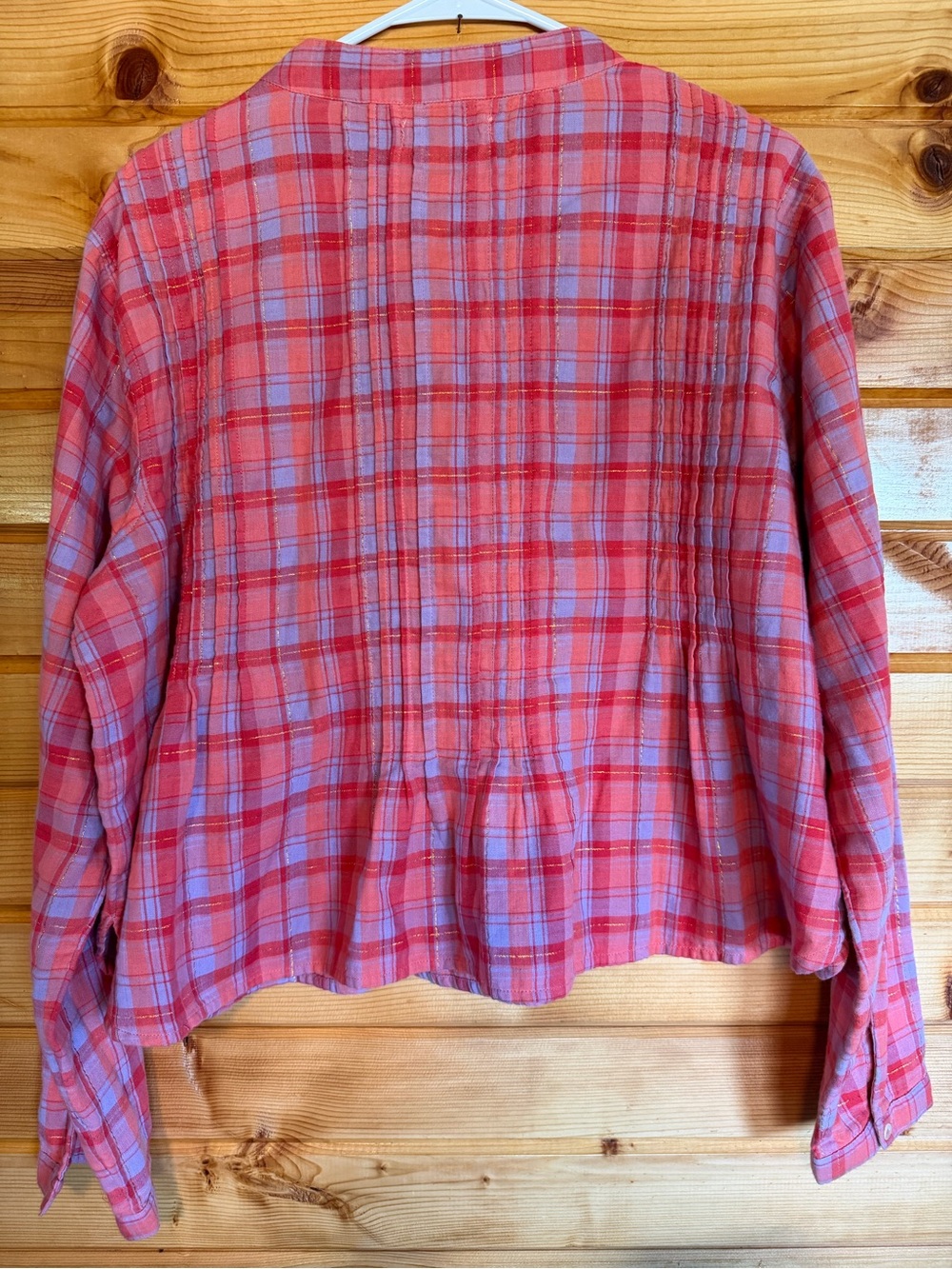 NATURAL LIFE Pink & Lavender Plaid Henley Peplum Top Size Medium - Picture 3 of 5